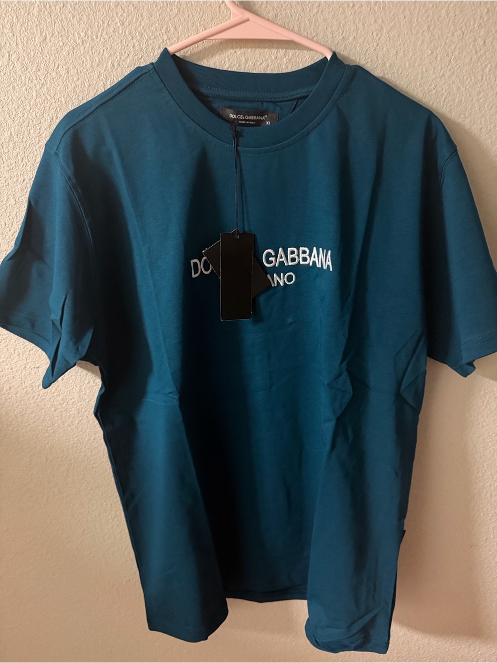 Dolce & Gabbana Teal Embroidered Logo Short Sleeve Tee